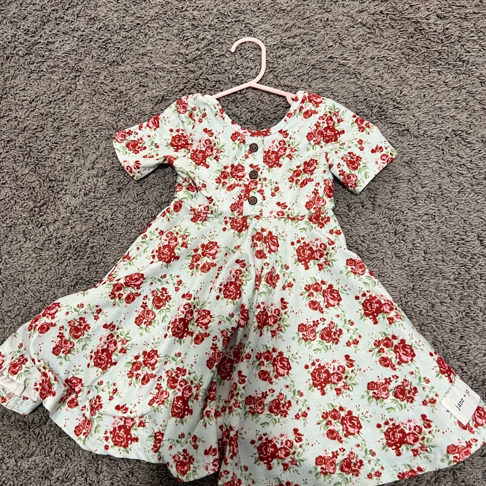 Charming Floral Kids Dress - Red and White